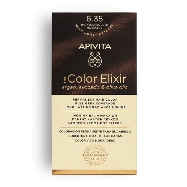 <p style="text-align: center;"><strong>MY COLOR ELIXIR</strong></p><p>Βαφή Μαλλιών Ξανθό Σκούρο Μελί Μαονί 6.35</p>