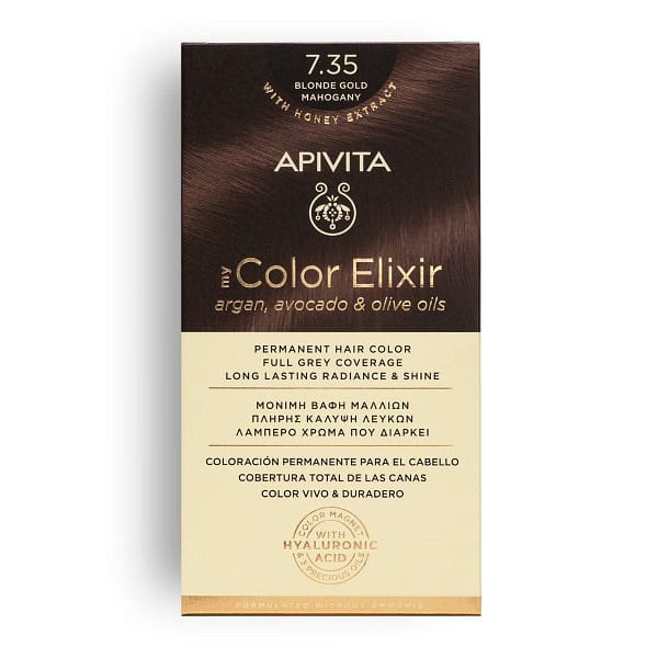 <p style="text-align: center;"><strong>MY COLOR ELIXIR</strong></p><p>Βαφή Μαλλιών Ξανθό Μελί Μαονί 7.35</p>