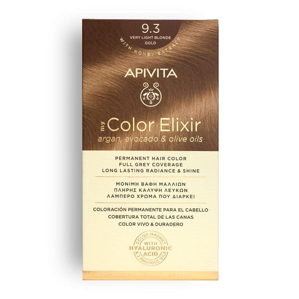 <p style="text-align: center;"><strong>MY COLOR ELIXIR</strong></p><p>Βαφή Μαλλιών Ξανθό Πολύ Ανοιχτό Μελί 9.3</p>